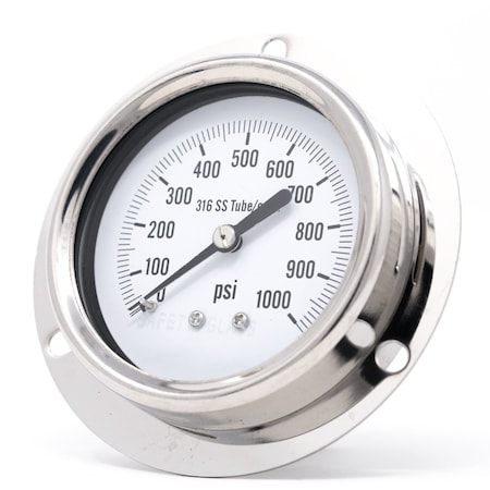 Pro 2 1/2 in Dial, 0/1000 PSI, 1/4 in NPT, Back Connection, Panel Mount Dry/Fillable Pressure Gauge PRO-314D-254M